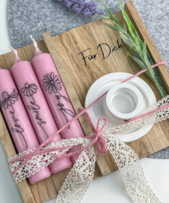 Kerzen Geschenk-Set Blumen mit Kerzenständer