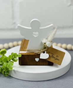 Teelichthalter/Erinnerungslicht "Engel" Holz – Bild 3