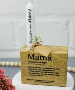 Kerzenständer Mama aus Holz mit Stabkerze zum Muttertag