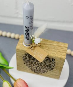 Kerzenständer Mama aus Holz mit Stabkerze zum Muttertag