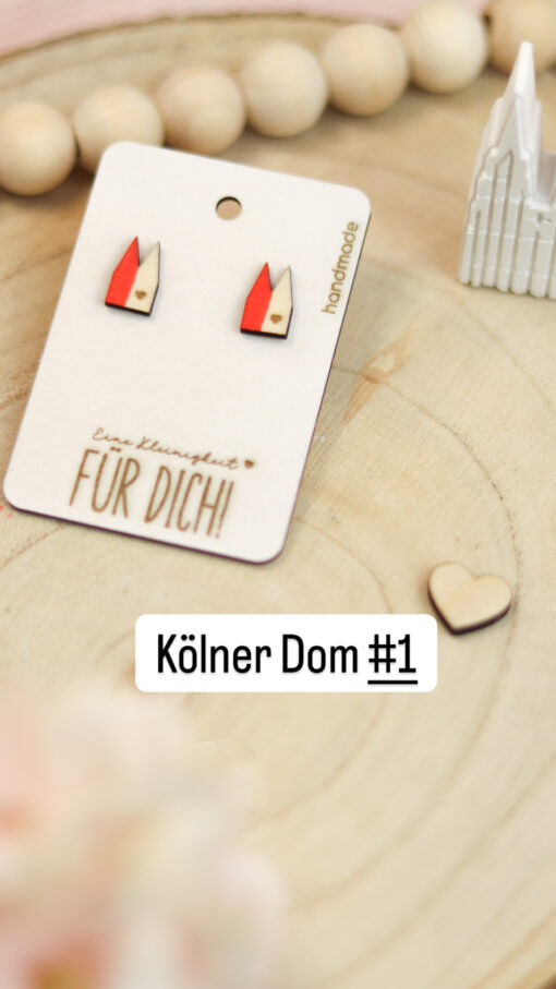 Kölner Dom Ohrringe aus Holz in rot weiss