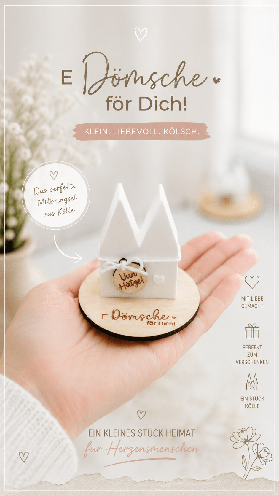 Mini Kölner Dom in Geschenkverpackung – liebevolles Köln Mitbringsel mit Holzteller und Geschenkbox