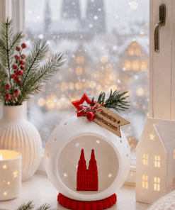 Alternative view of Kölner Dom Schneekugel aus PLA – handbemalt mit Mini-Dom ❤️